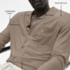 Camisa de manga larga de jersey de lino estilo costero con botones - Gravel