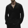 Camisa de manga larga de jersey de lino estilo costero - Negro