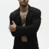 Camisa de manga larga de jersey de lino estilo costero - Negro
