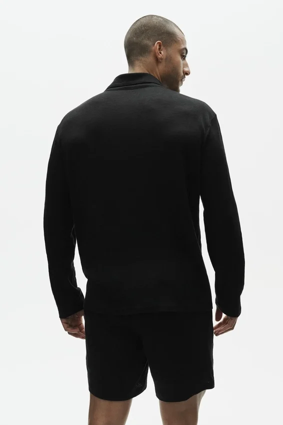 Camisa de manga larga de jersey de lino estilo costero - Negro