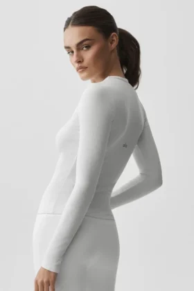 Camisa de manga larga de modal acanalado – Blanco