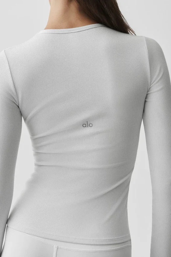 Camisa de manga larga de modal acanalado - Blanco