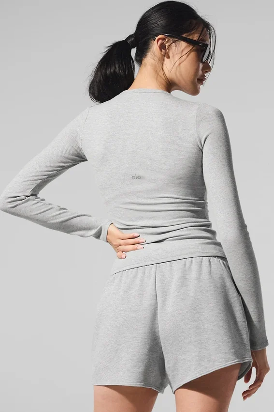 Camisa de manga larga de modal acanalado - Gris atlético jaspeado