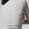 Camisa de manga larga de modal acanalado - Gris atlético jaspeado