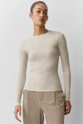 Camisa de manga larga de modal acanalado - Oatmeal Heather