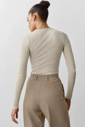 Camisa de manga larga de modal acanalado – Oatmeal Heather