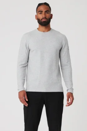 Camisa de manga larga Micro Waffle Fast Break - Gris jaspeado deportivo
