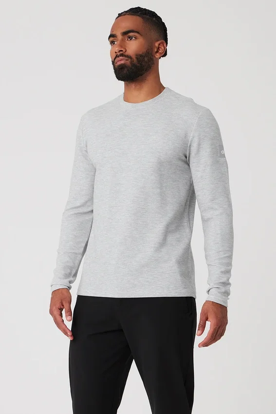 Camisa de manga larga Micro Waffle Fast Break - Gris jaspeado deportivo