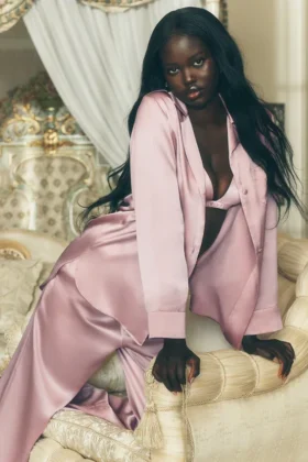 Camisa de seda Luminous con botones - Rosa champán