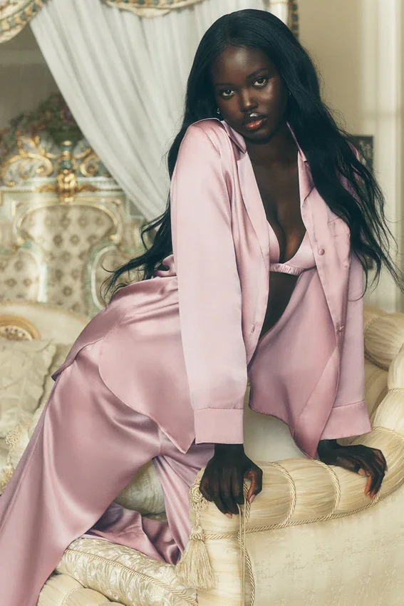 Camisa de seda Luminous con botones - Rosa champán