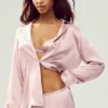 Camisa de seda Luminous con botones - Rosa champán