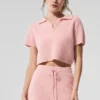 Camisa polo de cachemira con tejido tipo waffle — Cuarzo rosa