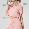 Camisa polo de cachemira con tejido tipo waffle — Cuarzo rosa