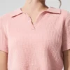 Camisa polo de cachemira con tejido tipo waffle — Cuarzo rosa