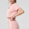 Camisa polo de cachemira con tejido tipo waffle — Cuarzo rosa