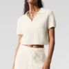 Camisa polo de cachemira con tejido tipo waffle - Marfil
