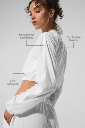 Camiseta corta Breezy con cremallera completa – Blanco