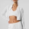 Camiseta corta Breezy con cremallera completa - Blanco