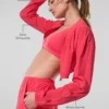 Camiseta corta Breezy con cremallera completa - Rojo caramelo