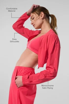 Camiseta corta Breezy con cremallera completa – Rojo caramelo
