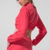 Camiseta corta Breezy con cremallera completa - Rojo caramelo