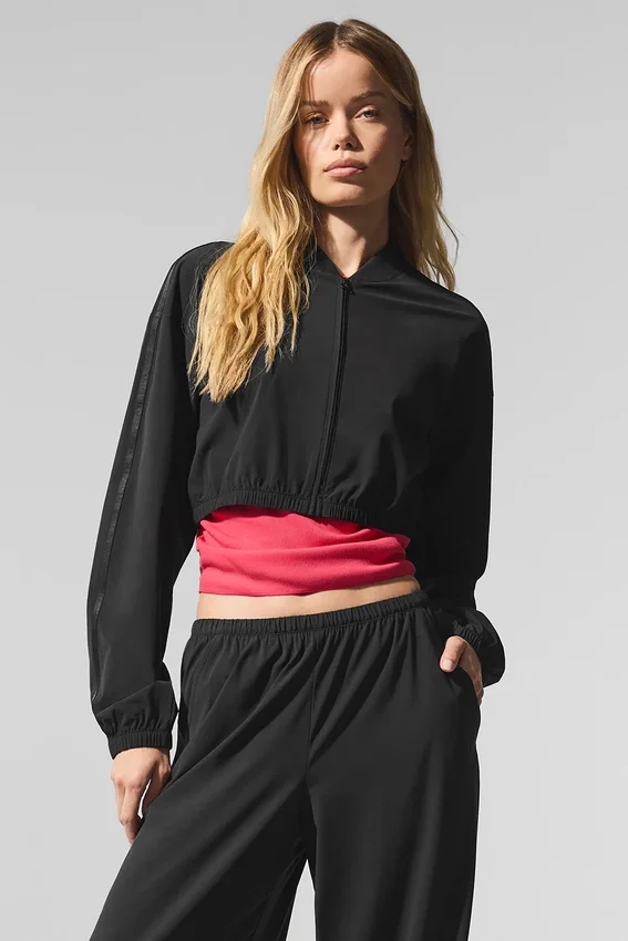 Camiseta corta con cremallera completa «Breezy» - Negro