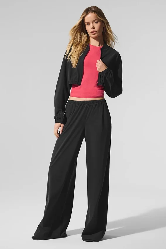Camiseta corta con cremallera completa «Breezy» - Negro