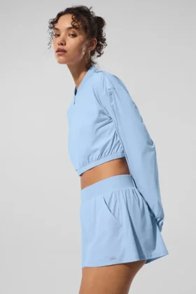 Camiseta corta y fresca con cremallera completa - Azul concha