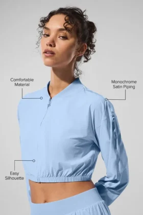 Camiseta corta y fresca con cremallera completa – Azul concha