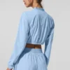 Camiseta corta y fresca con cremallera completa - Azul concha
