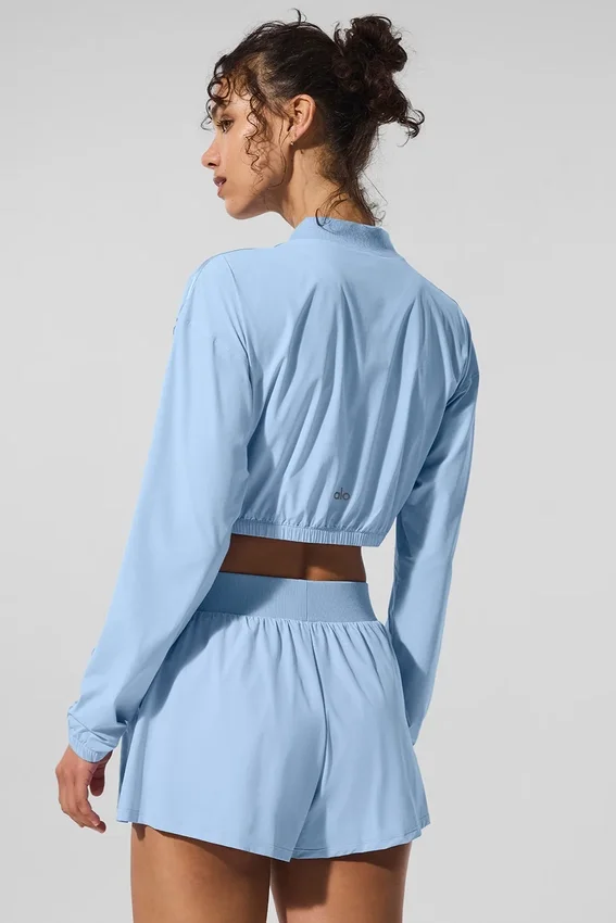 Camiseta corta y fresca con cremallera completa - Azul concha