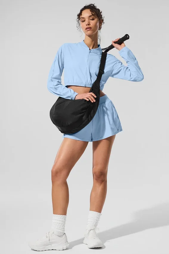 Camiseta corta y fresca con cremallera completa - Azul concha