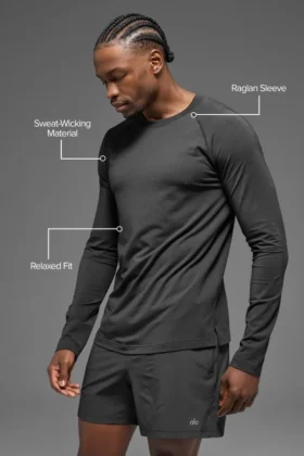 Camiseta de cuello redondo de manga larga Alo Vapor – Antracita