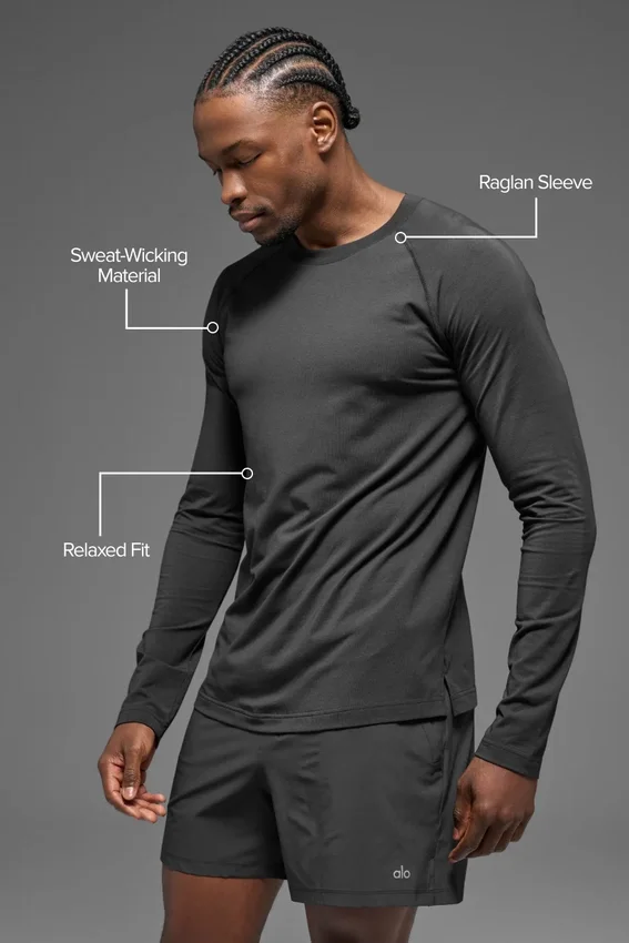 Camiseta de cuello redondo de manga larga Alo Vapor - Antracita