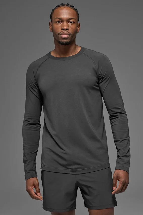Camiseta de cuello redondo de manga larga Alo Vapor - Antracita