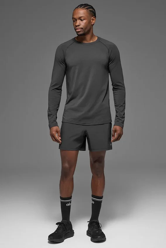 Camiseta de cuello redondo de manga larga Alo Vapor - Antracita