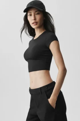Camiseta de manga corta Alosoft Crop Finesse - Negro