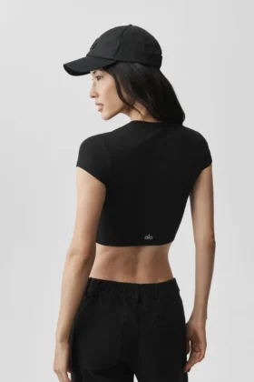 Camiseta de manga corta Alosoft Crop Finesse – Negro