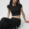 Camiseta de manga corta Alosoft Crop Finesse - Negro