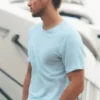 Camiseta de manga corta «Coastal» de jersey de lino - Azul mar