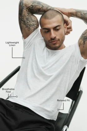 Camiseta de manga corta «Coastal» de jersey de lino – Blanco