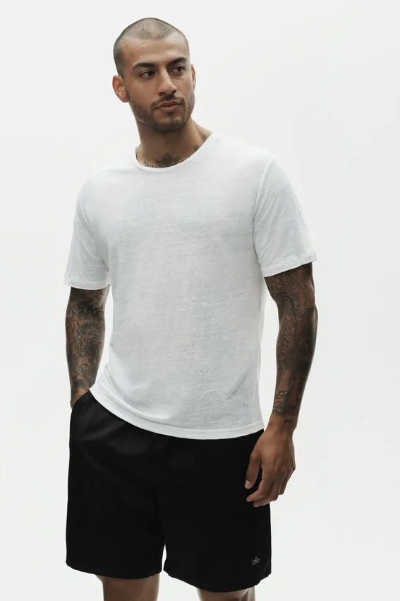 Camiseta de manga corta «Coastal» de jersey de lino - Blanco