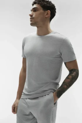 Camiseta de manga corta con cuello redondo Conquer Reform – Gris jaspeado deportivo
