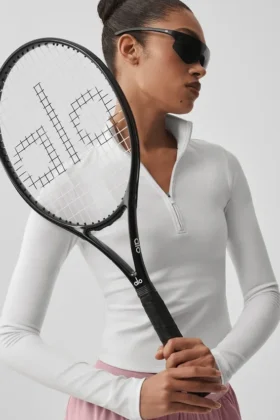 Camiseta de manga larga con cremallera de 1/4 Alo Softsculpt Precision - Blanco