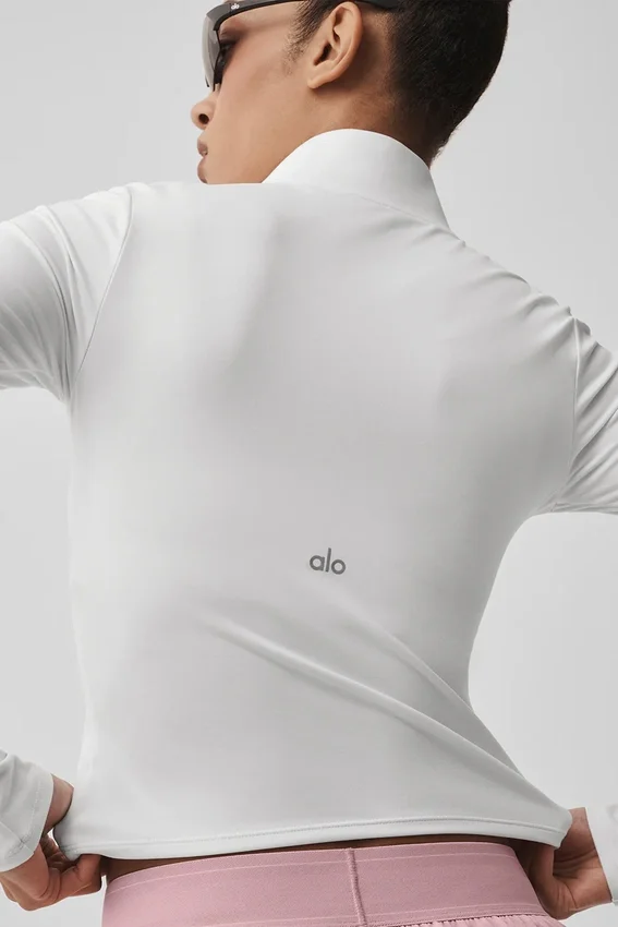 Camiseta de manga larga con cremallera de 1/4 Alo Softsculpt Precision - Blanco