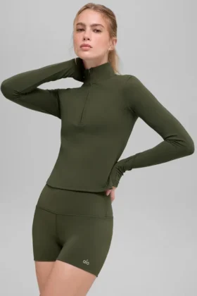 Camiseta de manga larga con cremallera de 1/4 Alo Softsculpt Precision - Verde oliva