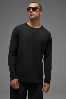 Camiseta de manga larga con cuello redondo Alo Vapor - Negro