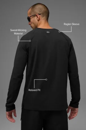 Camiseta de manga larga con cuello redondo Alo Vapor – Negro