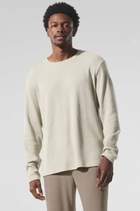 Camiseta de manga larga con cuello redondo Elevate Waffle - Color hueso