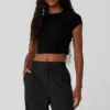 Camiseta de pantalones cortos de manga corta acanalada Sea Coast — Negro